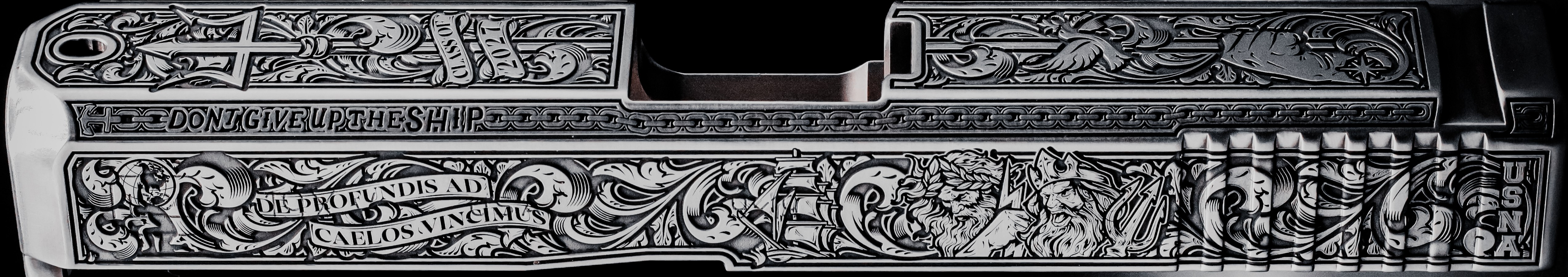 Engraved USNA Class of 2027 slide artwork featuring the Don't Give Up the Ship motto