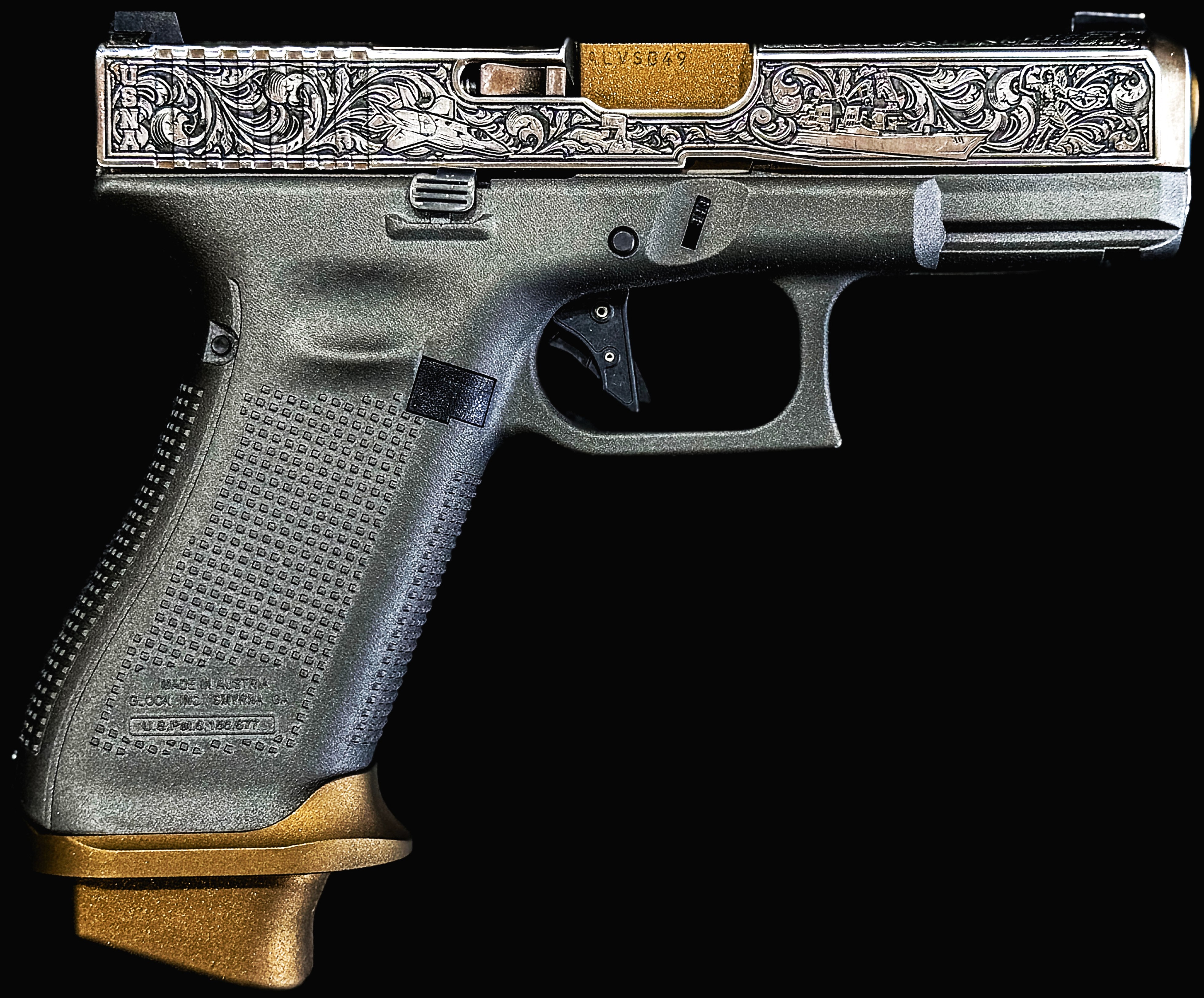 USNA Class of 2027 custom GLOCK 19X V, right-facing view with muzzle pointing right