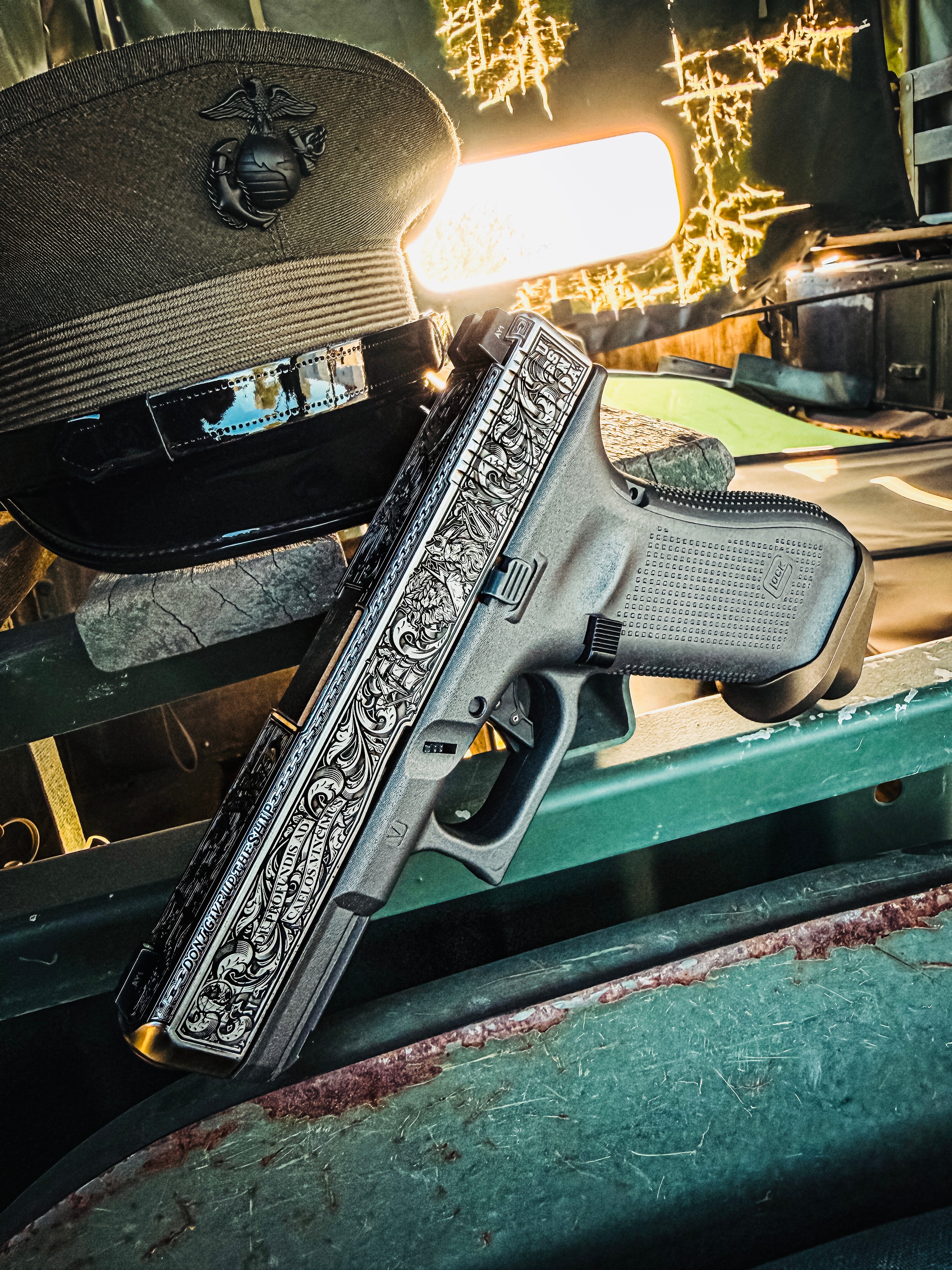 USNA Class of 2027 GLOCK 19X V — right side profile on weathered surface