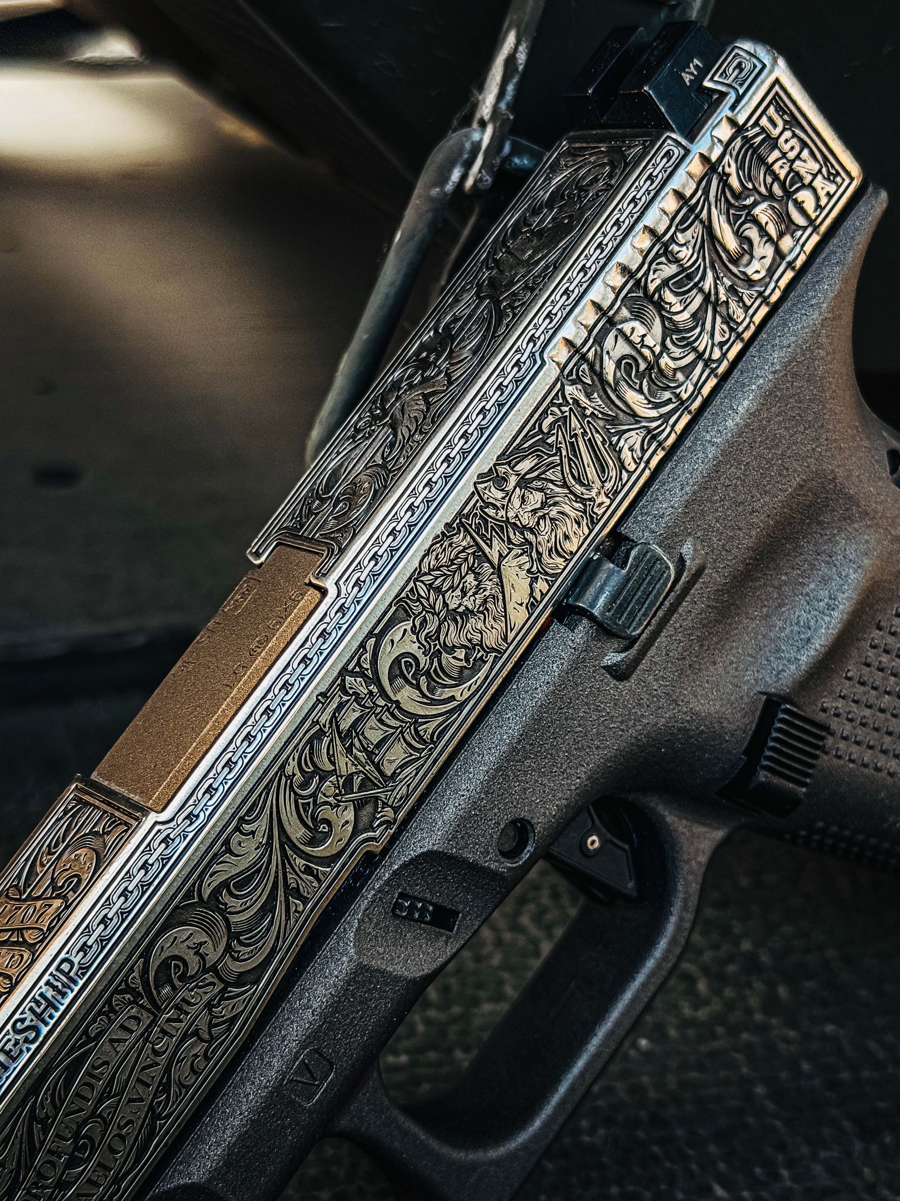 USNA Class of 2027 GLOCK 19X V — beside officer's dress cover and ceremonial sword