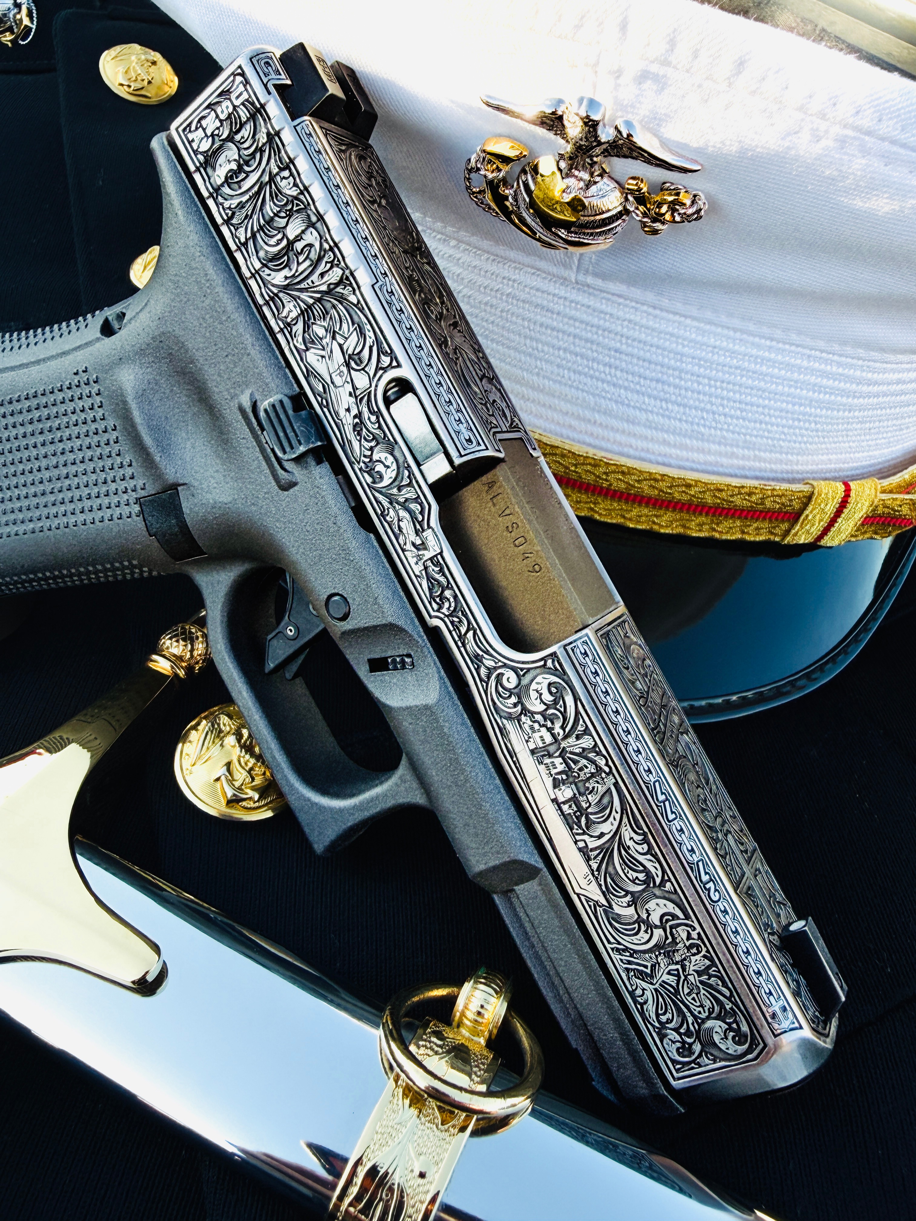 USNA Class of 2027 GLOCK 19X V — presentation case open, “Class of 2027, United States Naval Academy”, angled view